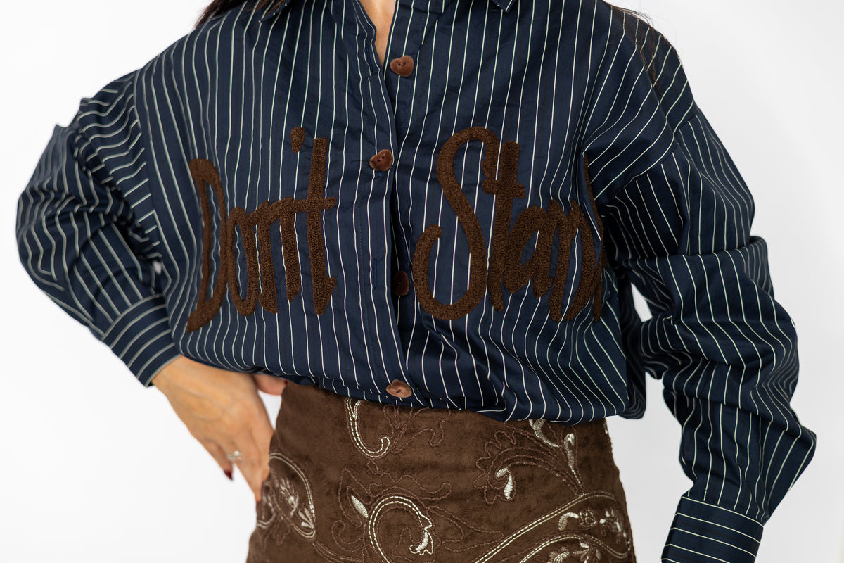 camicia ricamo blu