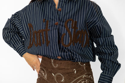 camicia ricamo blu