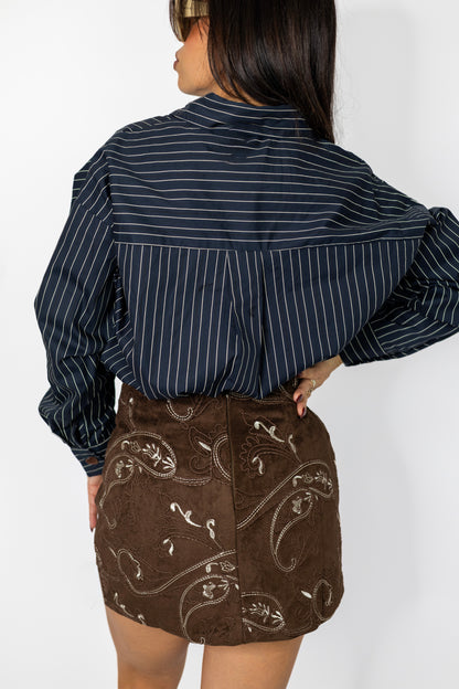 camicia ricamo blu